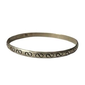 Vintage Sterling Silver Hand Stamped Bangle Bracelet Hecho en Mexico